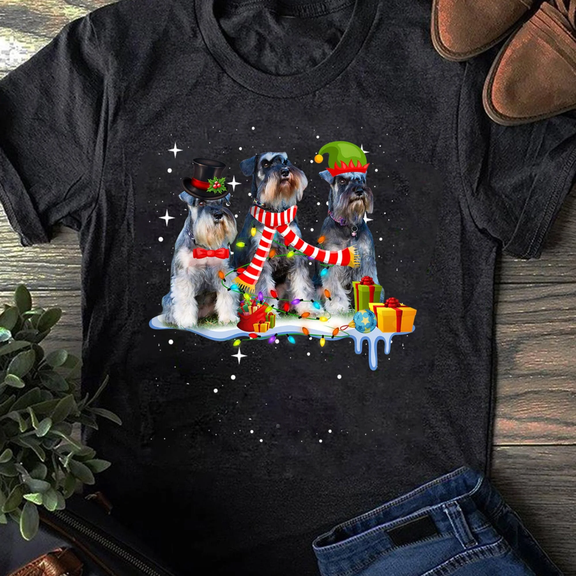 Cute Miniature Schnauzer Christmas Dog T Shirt for Lovers Funny Mother's Day Sweater