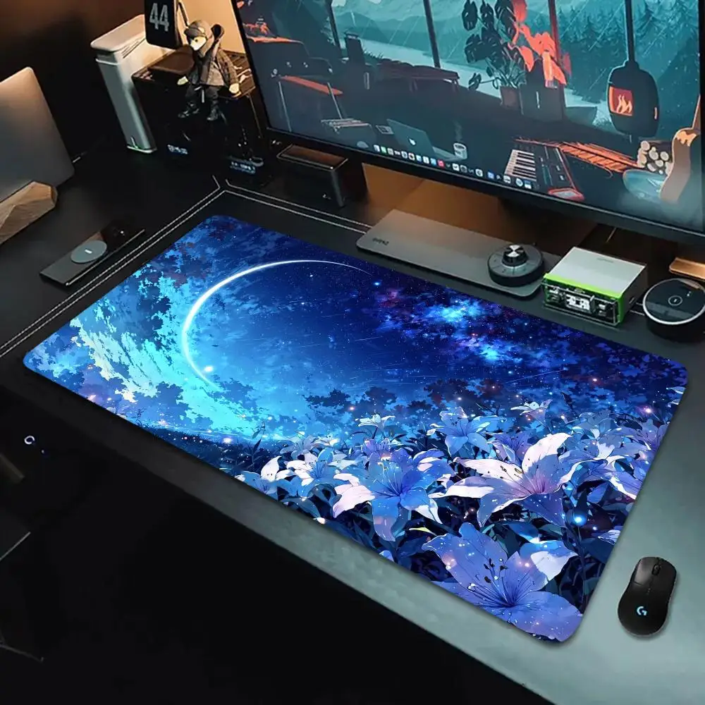 

Flowers Sky Anime Mouse Pad Large Computer Office Game Table Mat XXL Rubber Anti-slip Stitched Edge Keyboard Mats Long Desk Pads
