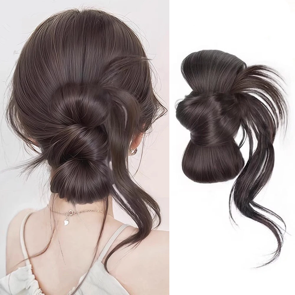 Low Side-Tie Synthetic Claw Clip Ponytail Hair Extensions With Elegant Lazy Style Dragon Beard Bun Hairpiece for Women Daily Use