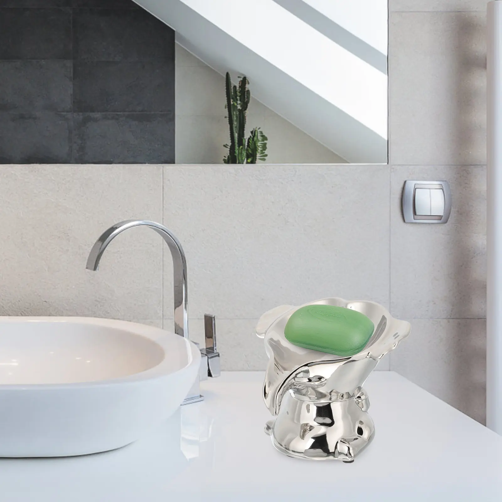 

Self-Draining Elephant Soap Dish in Ceramic Material Angled Soap Holder for Fast Water Drainage Bathroom Vanity Organizer Tray