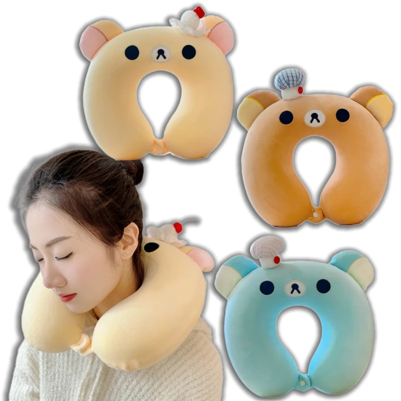 

Милая дорожная подушка Rilakkuma U-образной формы с наполнителем из пены с эффектом памяти, подушка для поддержки шеи в виде медведя, для самолета, автомобиля, офиса, моющаяся