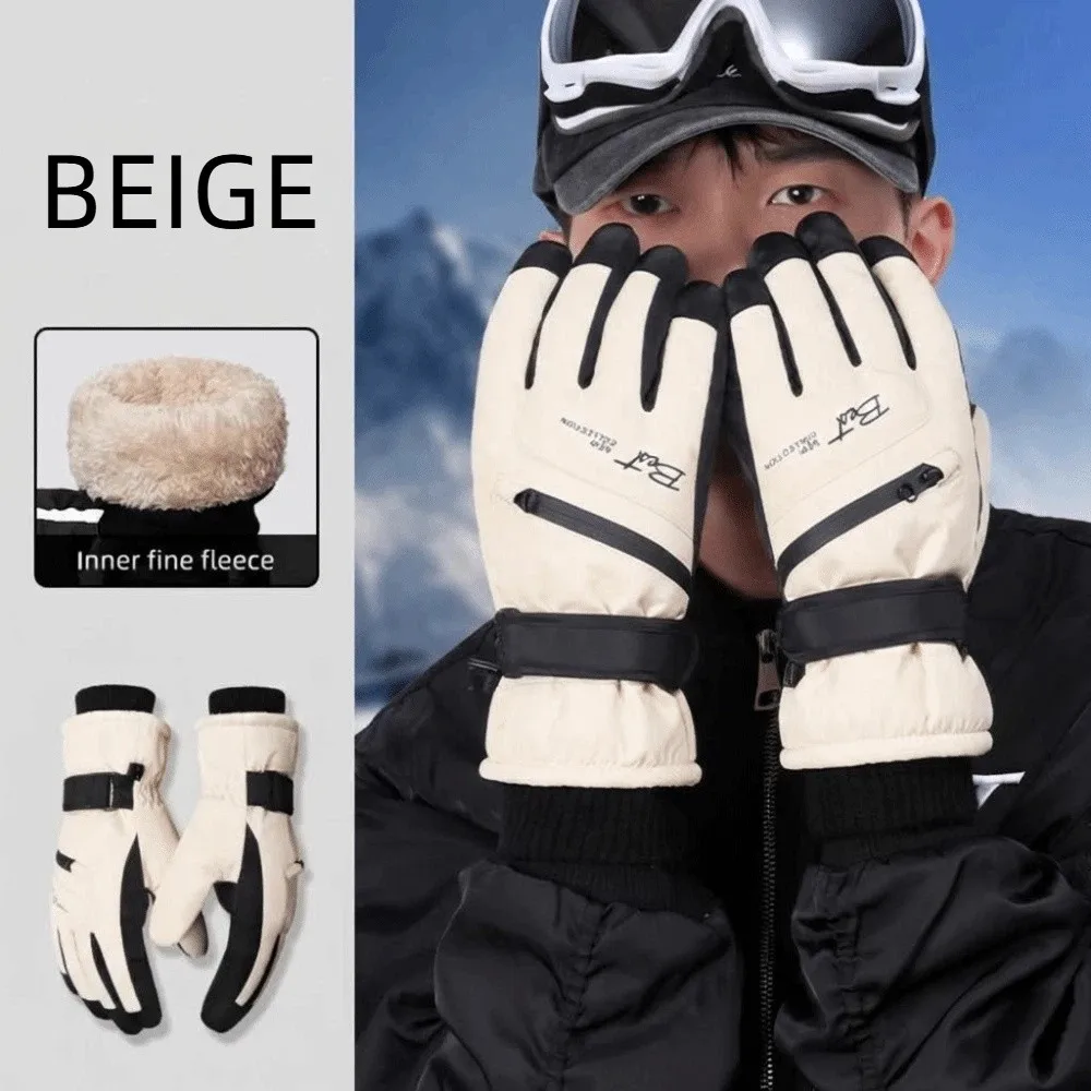 Gants de ski d'hiver avec porte-cartes et sac de rangement, gants de snowboard en peluche épais, coupe-vent, imperméables, compatibles avec les écrans tactiles