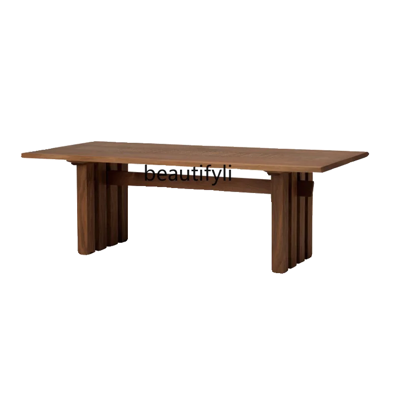 

Italian minimalist North American black walnut solid wood dining table Full solid wood rectangular dining table