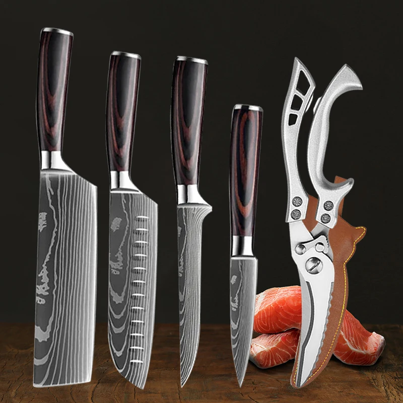 

Santoku Salmon Chef Knife Fish Fillet Raw Slicing Knives Bone Chicken Scissors 70Cr17 Steel Japanese Kitchen Knife