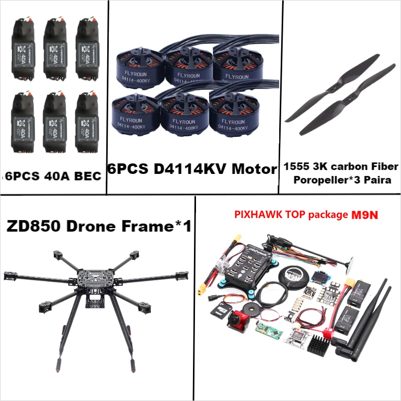 ZD850 Pixhawk 2.4.8 M9N Telaio esa-rotore completamente in fibra di carbonio 850mm BLHELI 40A ESC Comando di volo Set di telemetria Rado