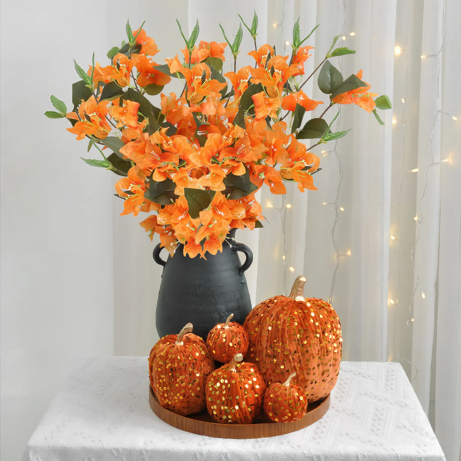 Decoración de flores artificiales de color naranja, ramo triangular de flores de ciruelo para sala de estar, rama de flores falsas para fiesta, decoraciones de escritorio para el hogar