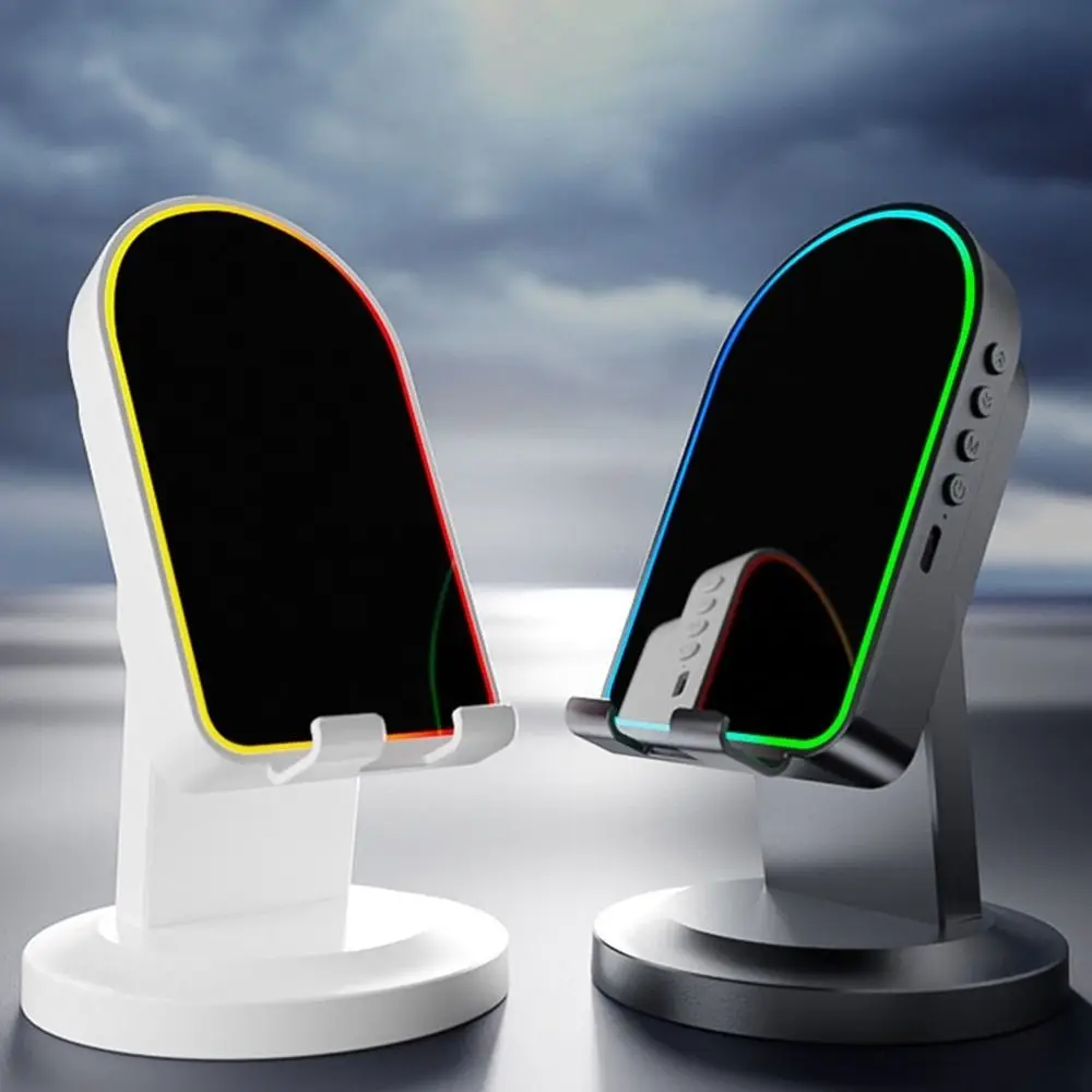 2 in 1 Induction Mobile Phone Holder Button Ambient Light Phone Stand HD Sound Multi-function Wireless Bluetooth Speaker Stand