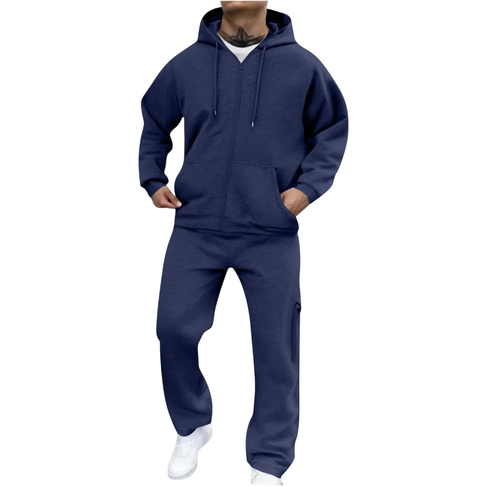 Traje deportivo básico holgado a la moda para otoño e invierno para hombre, sudadera con capucha y pantalones suaves y cómodos de Color sólido, traje informal de estilo perezoso