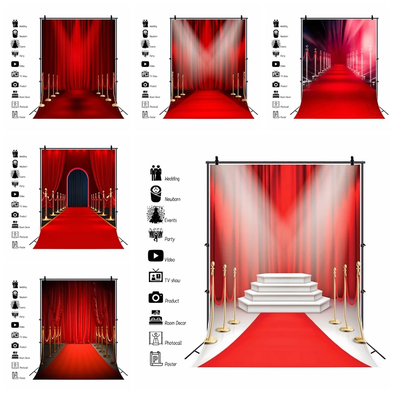 

Red Carpet Stairs Photo Background Movie Night Birthday Party Stage Film Ceremony Celebration Photography Backdrop Studio Props