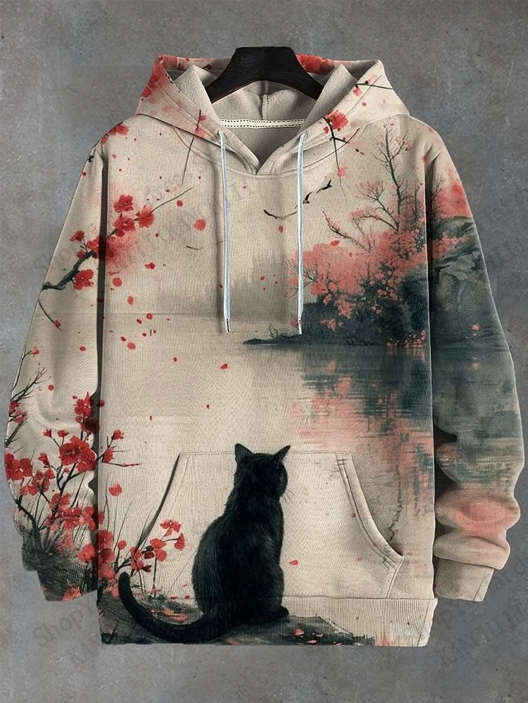 Hoodie Gambar 3d Dinosaurus Kucing Kartun Mantel Sweter Hoodie Antik Ukuran Besar Mode Pria Wanita Pakaian Pria Uniseks Moletom