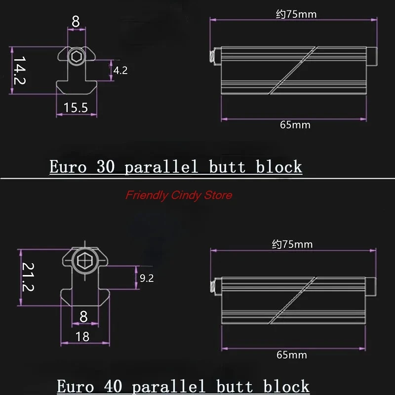 European Standard Aluminum Profile One-Line Connector Parallel Clamping Head 2020  3030 Docking Fixed Block Built-in Connector