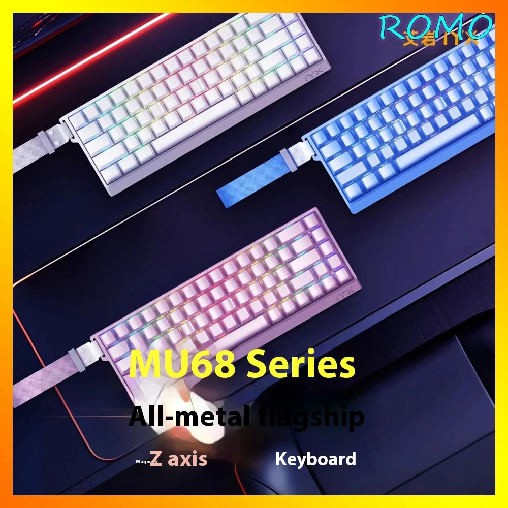 New IYX Mu68 Magnetic Gaming Keyboard Pink Aluminum Alloy 8000Hz Hot Plug Pc Game Quick Trigger Rgb Mechanical Keyboard Male Gif