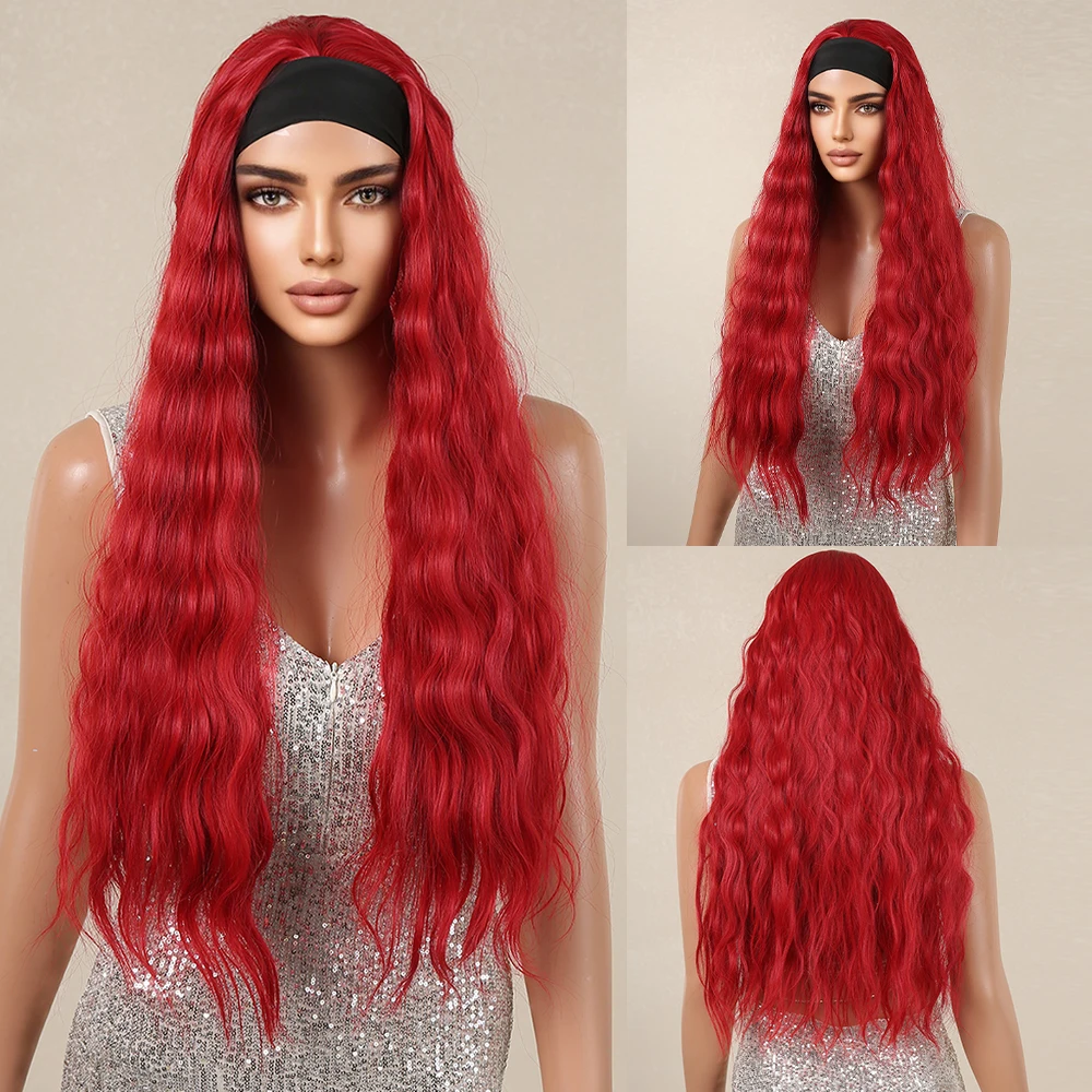 

Длинная кудрявая волнистая повязка на голову, синтетические парики, красная Длинная женская повязка на голову, парики для косплея, используется термостойкие искусственные волосы
