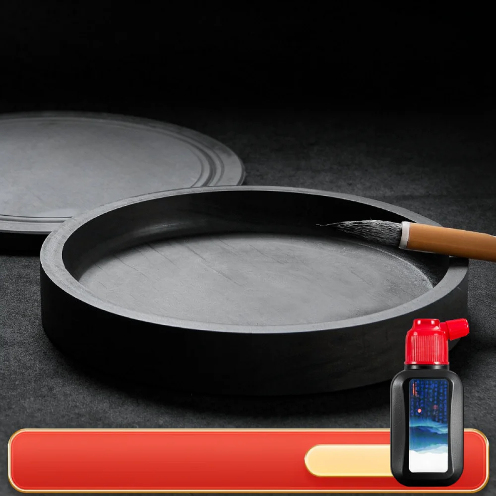 Natural Stone Inkstone With Cover Calligraphy Ink Grinding Tray For Student Artist Painting Practice Stationery Tool view 2