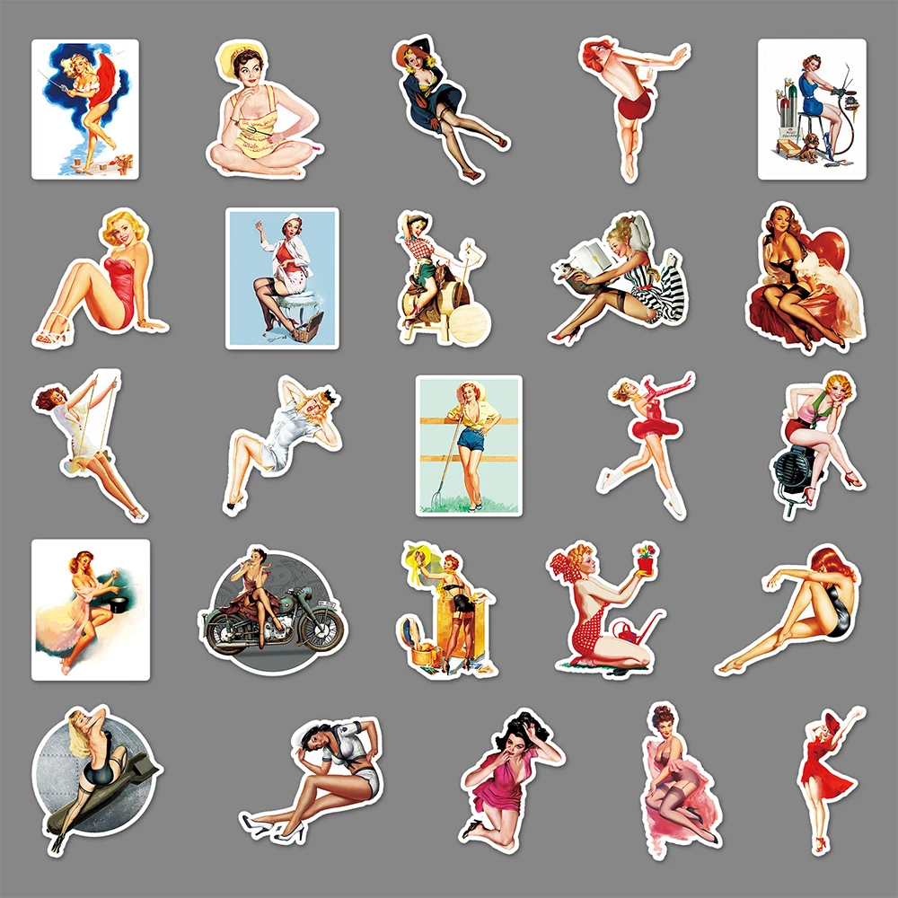 10/30/50PCS Adult Retro Sexy Pin up Girl Stickers Graffiti Laptop Bike Luggage Guitar Skateboard Scrapbooking Waterproof Decals