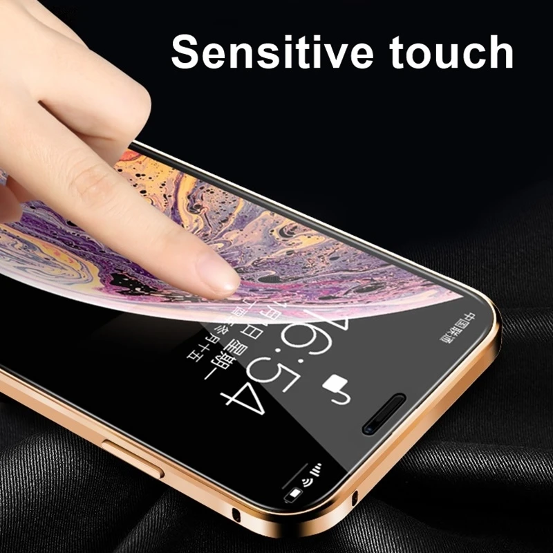 Magnetic Tempered Glass Privacy Metal Case For iphone 16 15 14 13 12 XR 11 Pro MAX X 7 8Plus 360 Magnet Antispy Protective Cover