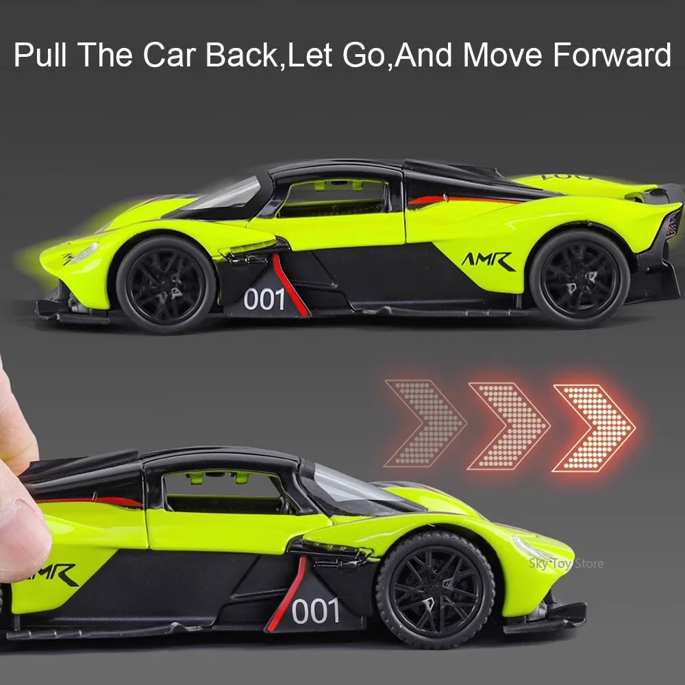 1:32 Valkyrie DB12 Supercar Druckguss-Legierungsmodell, Spielzeug, Ton und Licht, zurückziehbare Türen, geöffnete Miniaturfahrzeuge, Sammeln von Hobbys