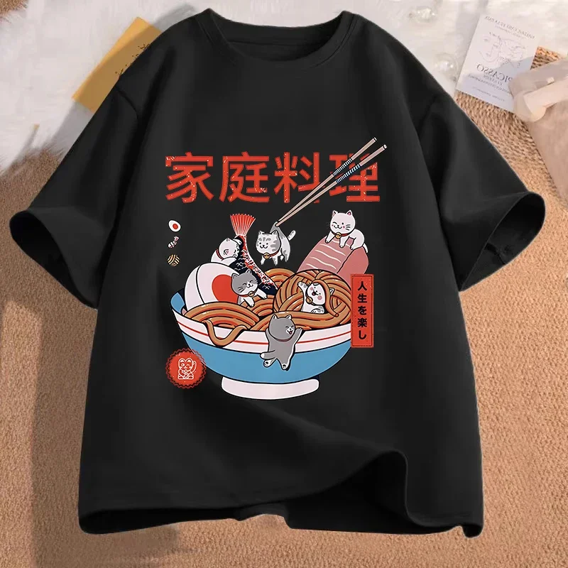 

Cute Ramen Cat Food T-shirt Fun Women Harajuku Aesthetic T-shirt Retro Women Streetwear Anime Cartoon Tops Women Breathable Top