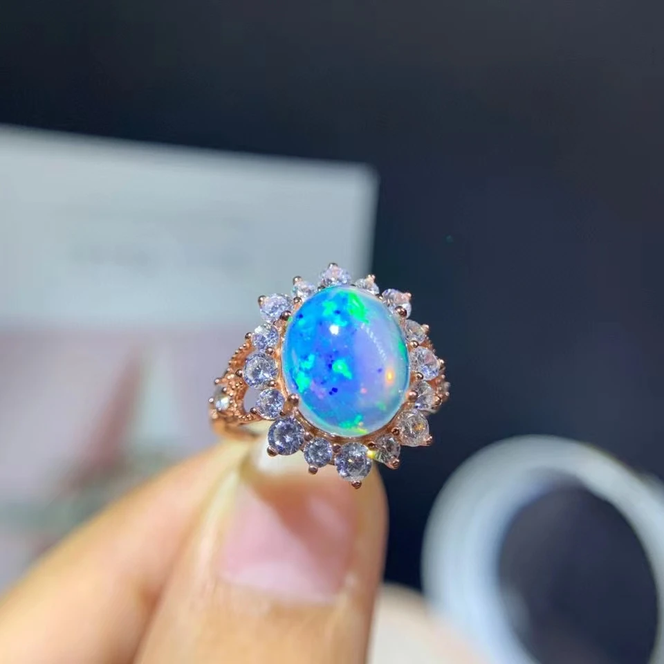 

Luxury Silver Opal Ring 9mm*11mm 100% Natural Opal Silver Ring for Party 925 Silver White Opal Jewelry
