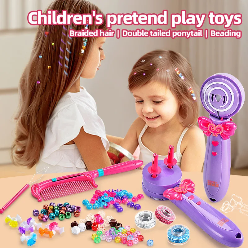 Kids DIY Braiding Hairstyle Tool Electric Hair Braider Twist Braider Roller Hairstyle Machine Set Pretend Play Toy Girls Gifts