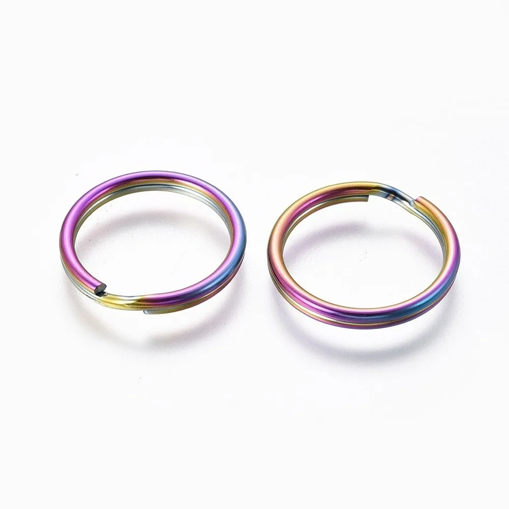 

10pcs Ion Plating(IP) 304 Stainless Steel Split Key Rings Keychain Clasp Findings Rainbow color 16mm