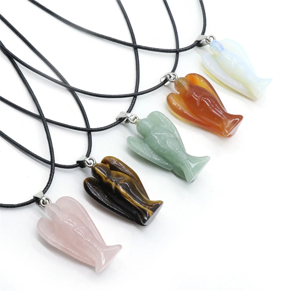 1pc- Crystal agate Jade Carved Guardian Angel Pendant/suitable for DIY making