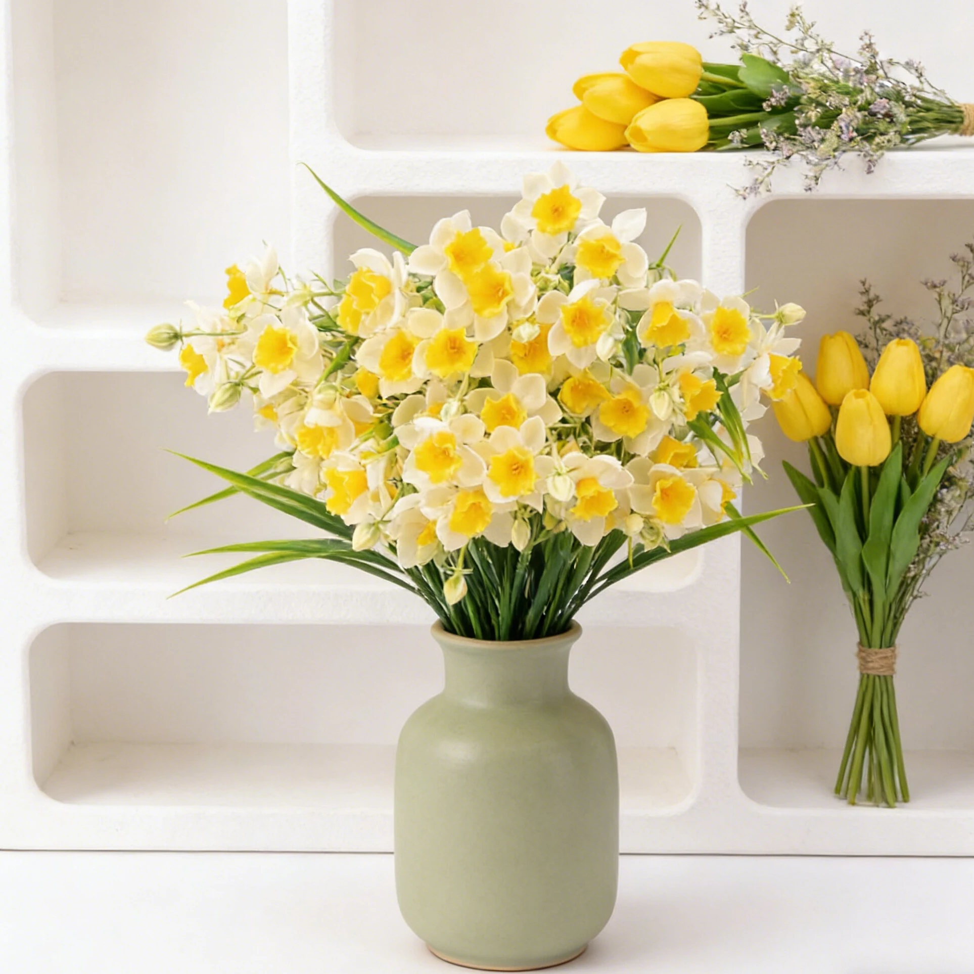 Künstliche Blumen Narzisse Seiden-Brautstrauß Hochzeitskranz Outdoor Garten Festival Heim Zimmer Vase Tisch DIY Geschenkbox Dekoration – Detail 5