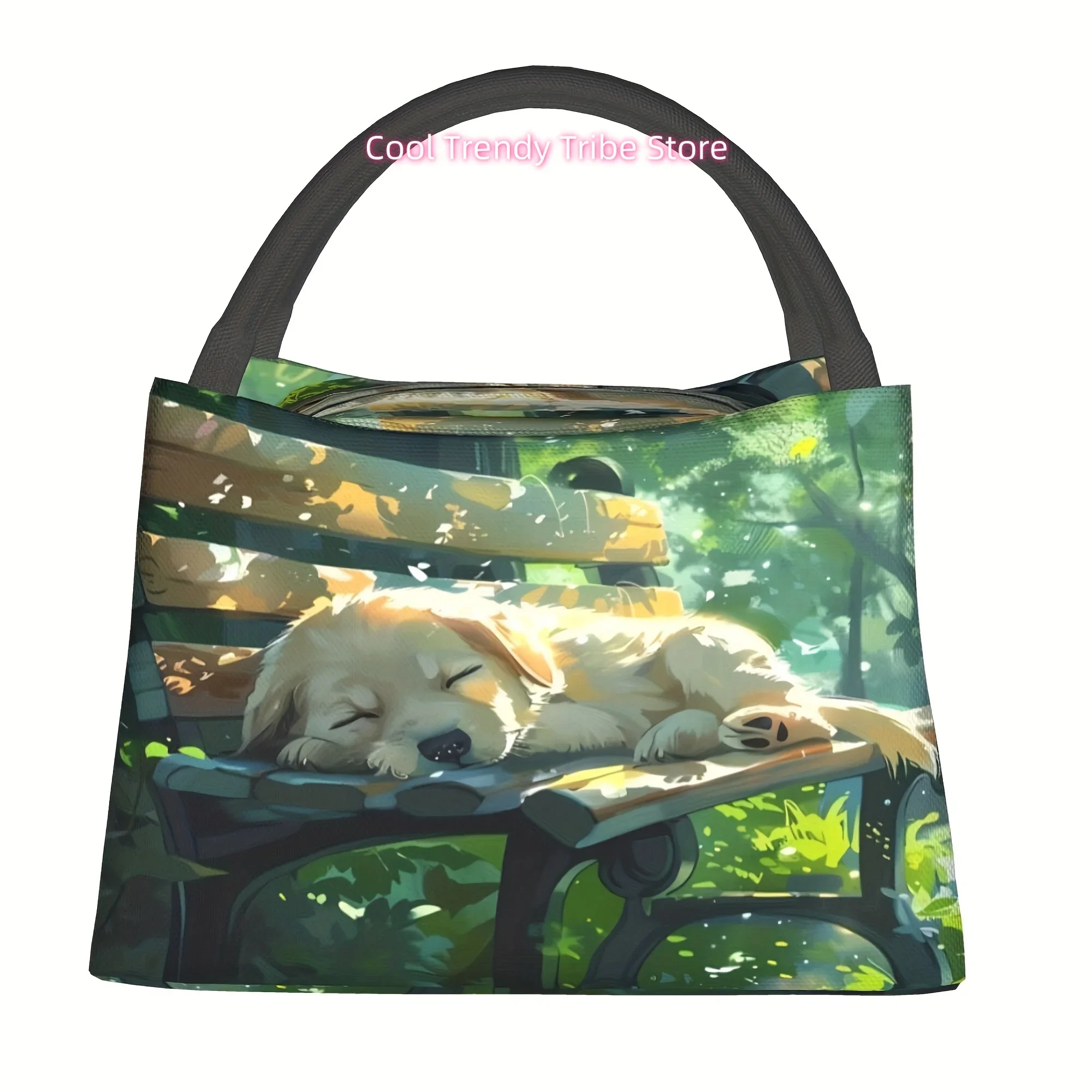 1pc Spring, Puppy Sleeping Pattern, Portable Reusable Cooler Bag, Cooler Bag, Insulated Lunch Bag for Camping Picnic Beach
