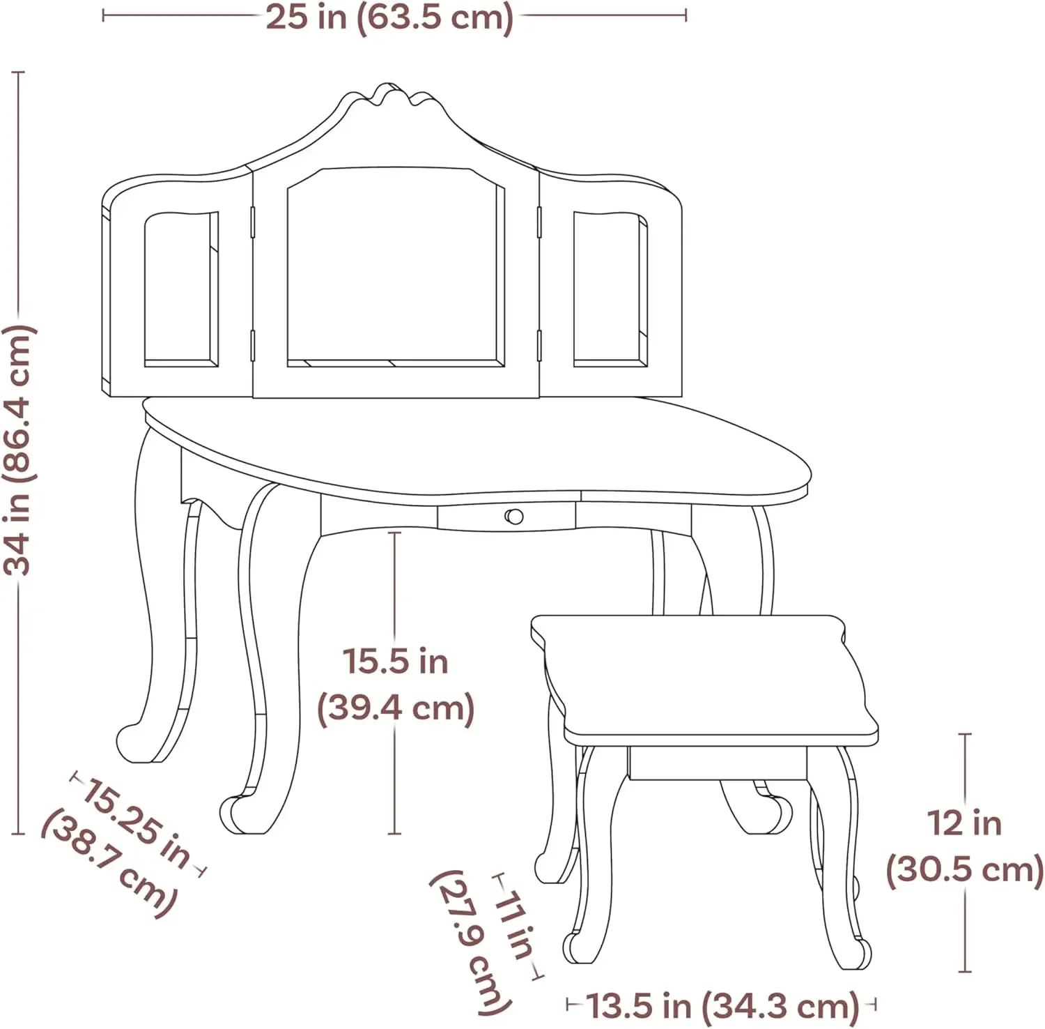 Beauty Bliss-Ensemble de vanité en bois pour petites filles, bureau de courtoisie pour enfants avec miroir, MEL, et tabouret, blanc