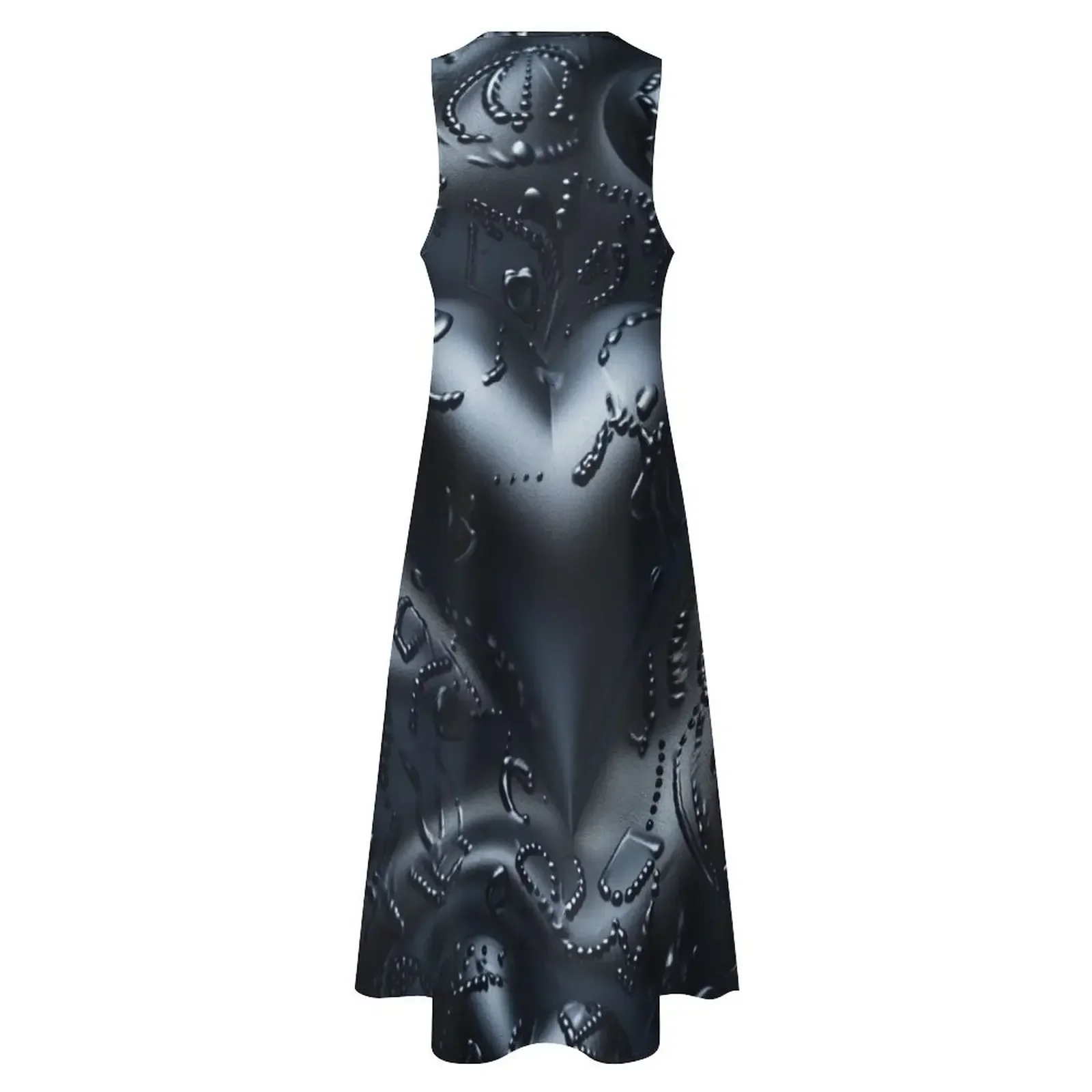 Robe longue en cuir noir avec texture de cœurs, robe de soirée de luxe pour femmes, robe de bal