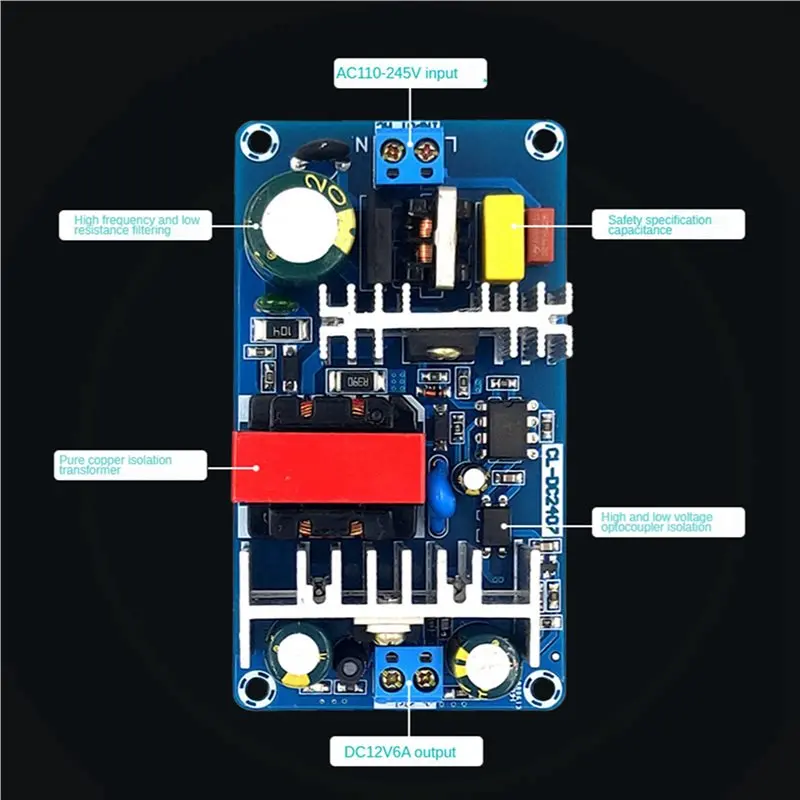 B24B 10X 12V6A Switching Power Supply Board 70W Isolated Power Supply Module Ac-Dc Power Supply Bare Board