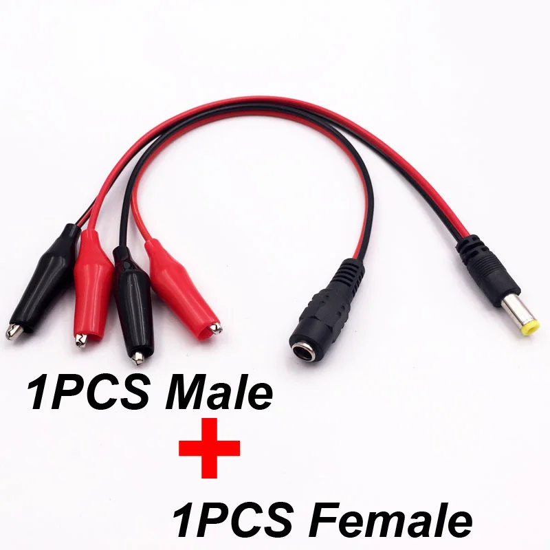 2pcs 25CM 5.5MM 2.1MM Alligator Clip 12V DC Voltage Power Male Female test lead Cable Plug Jack Crocodile Wire Connector