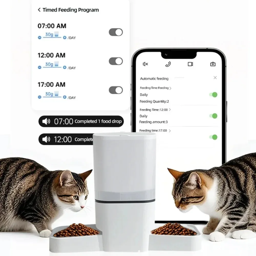 6L Smart Automatic Pet Feeder With Camera & APP Control, Double Stainless Steel Bowl Timed Dispenser Easy To Clean For Cats Dogs