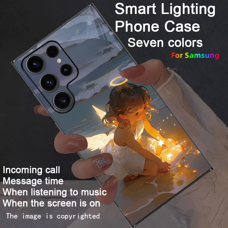 

Creative Angel Colorful Flash LED Cover Cases For Samsung S25 FE Edge S24 S23 S26 Ultra Plus S21 Zfold 7 6 5 Cute Glow Fundas