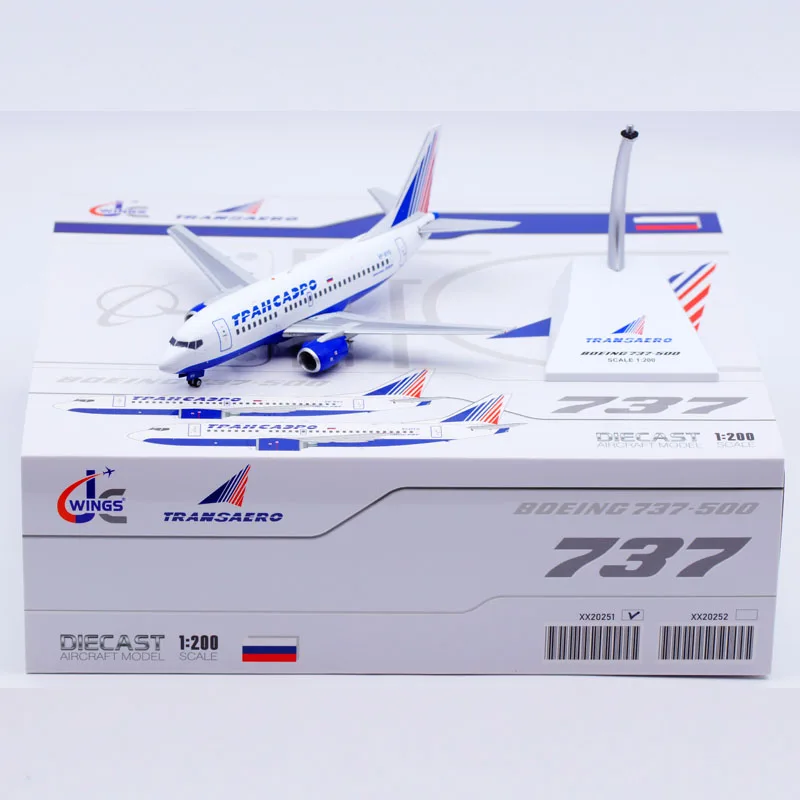 1:200 Diecast Alloy Plane Transaero Airlines Boeing B737-500 Aircraft Model VP-BYQ With Stand Collection Display Gifts XX20251