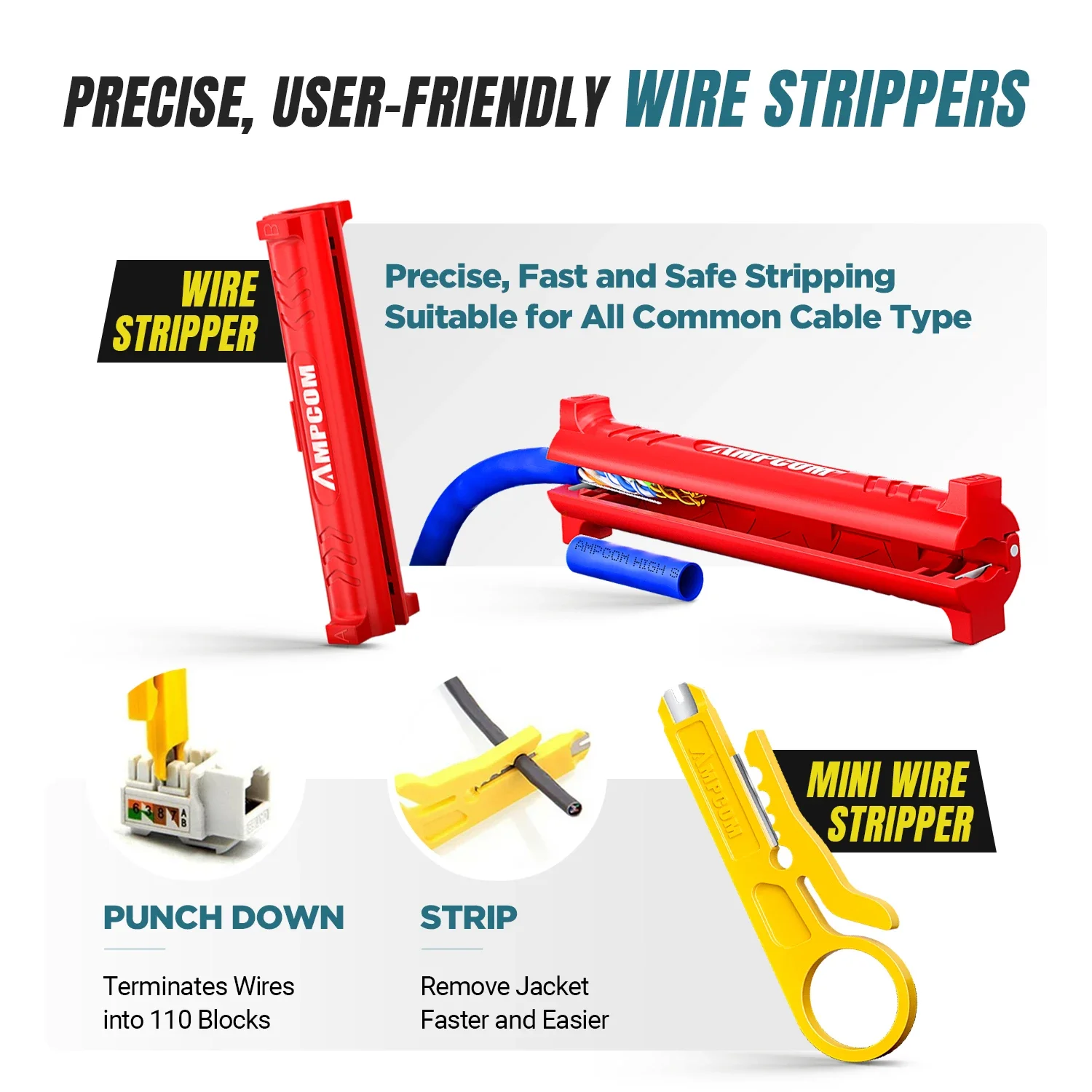 AMPCOM Ethernet Crimping Tool Kit for CAT8/7/CAT6/CAT5e RJ45 Connector with Wire Stripper/Punch Down Tool/TEL/LAN Cable Tester