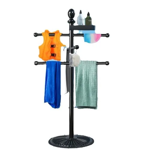 Outdoor Pool Towel Rack with Heavy Metal Base, 6 Hot Tub Accessories Towel Dyeing Rack Towel Rack