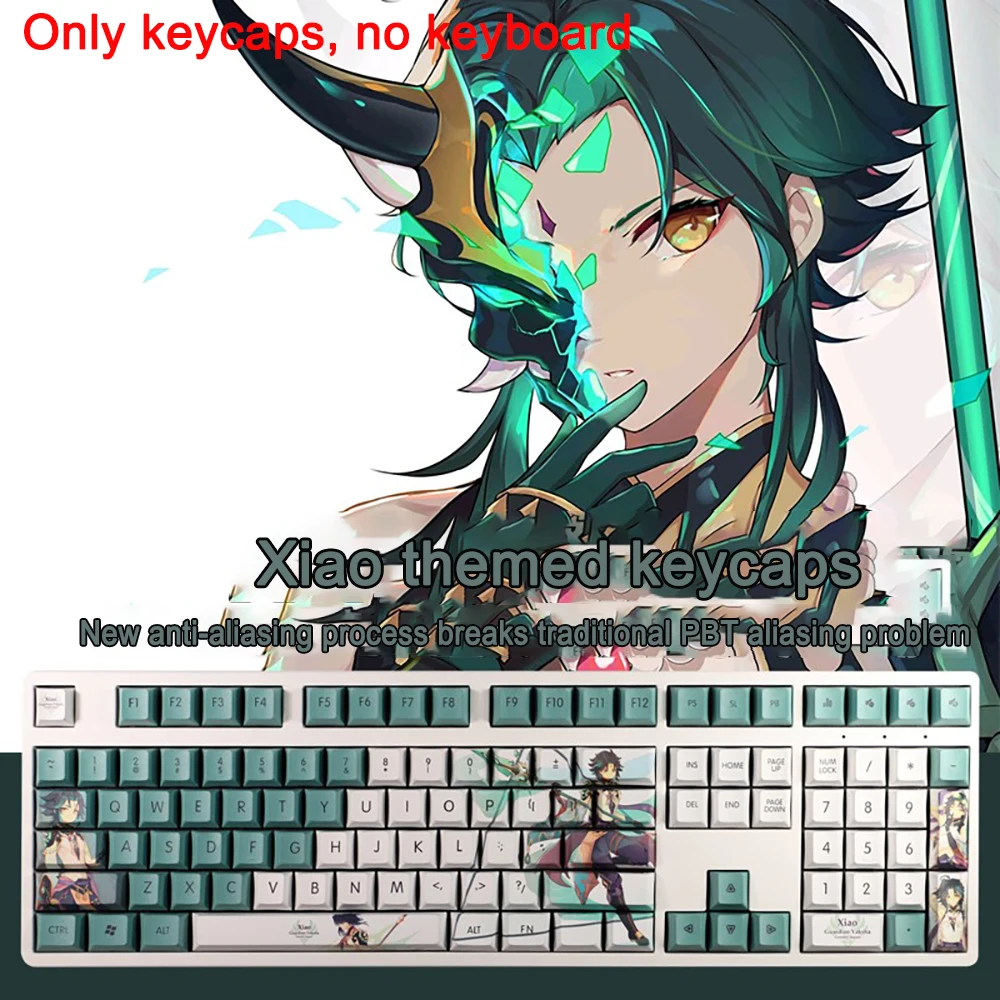 

108 Key Genshin Impact Keycaps Xiao Keycaps PBT Dye Subbed Cherry Backlit Keycaps Anime Gaming Key For ANSI 61 87 104 108 Layout