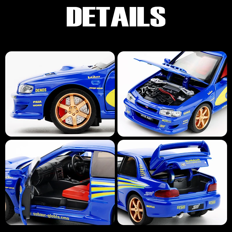 JDM 1/32 سوبارو امبريزا WRX STI Supercar Diecast نموذج سبيكة معدنية سيارة في الهواء الطلق زخرفة الديكور مستقل لتقوم بها بنفسك هدية مع الصبي #6