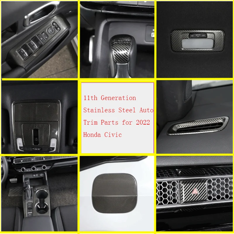 

For 2022 Honda Civic 11th Gen Stainless Steel Carbon Fiber Car Center Control Shift Frame Cover Sticker Car Interior Accessories