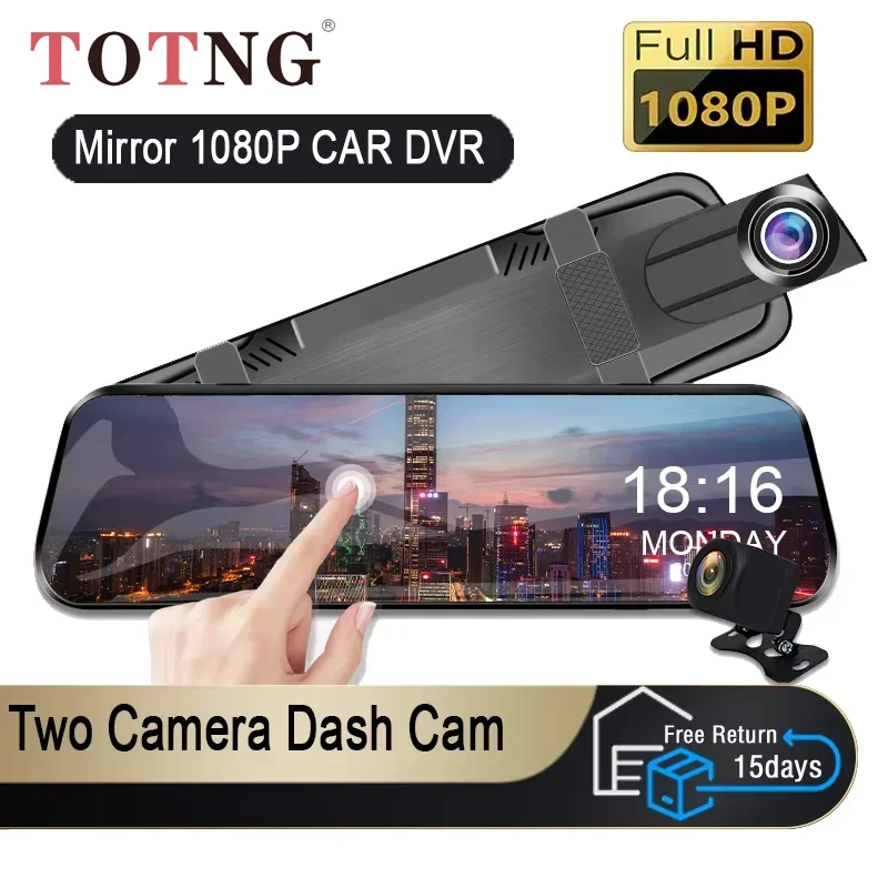 

TOTNG Mirror Camera for Car Touch Screen Video Recorder Rearview mirror Dash Cam Front and Rear Camera Mirror DVR Black Box