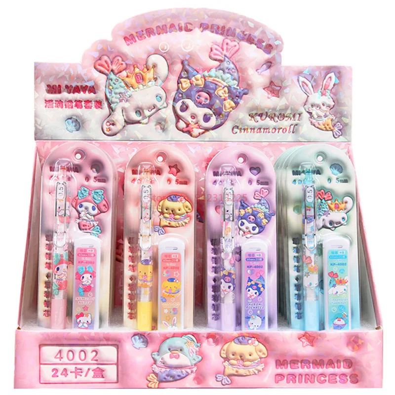 Imagem -05 - Sanrio Lápis Mecânicos Grupo Lápis Automático Papelaria Extensível Kuromi Cinnamoroll Estudante Material Escolar 24 Pcs