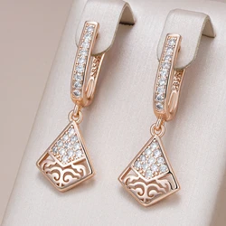 Kienl Hot 585 Rose Gold Color Geometry Long Earring for Women Trend Glossy Metal Natural Zircon Accessories Vintage Jewelry