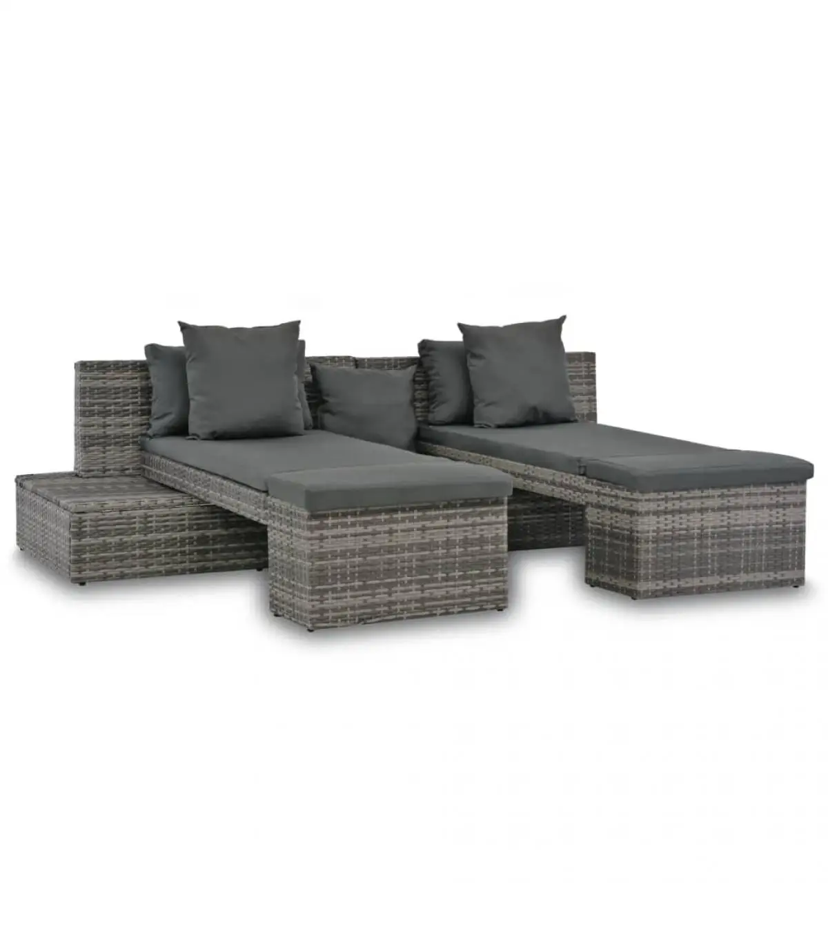 Outdoor sofas garden furniture Set 4 PCs and gray synthetic rattan cushions