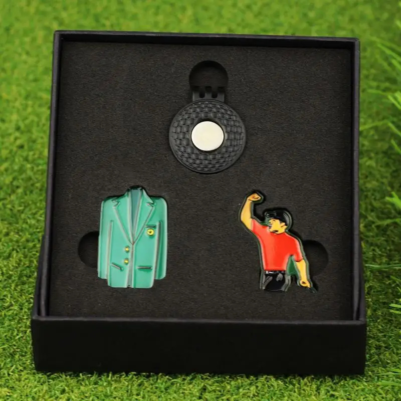 골프 모자 클립 클램프, 골프 볼 마크, 금속 골프 액세서리, 1 캡 클립, 2 볼 마커 포함, 세트당 3 개