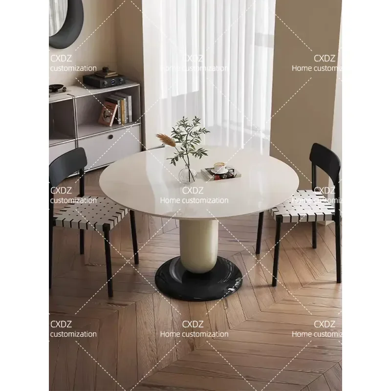 Solid Wood Round Dining Table Nordic Medieval Style Simple Modern Household Small Apartment Piano Paint Finish