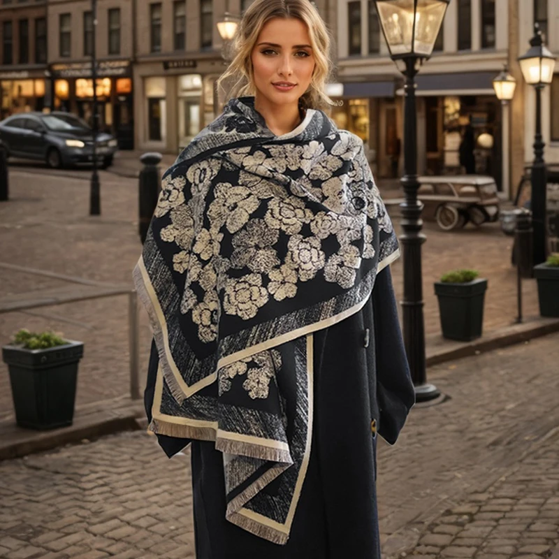 Luxury Brand Two-Sided Jacquard Scarf pashmina Cashmere Soft Warm Fringe Pashmina Shawl Winter Coldproof Windproof Blanket Scarf