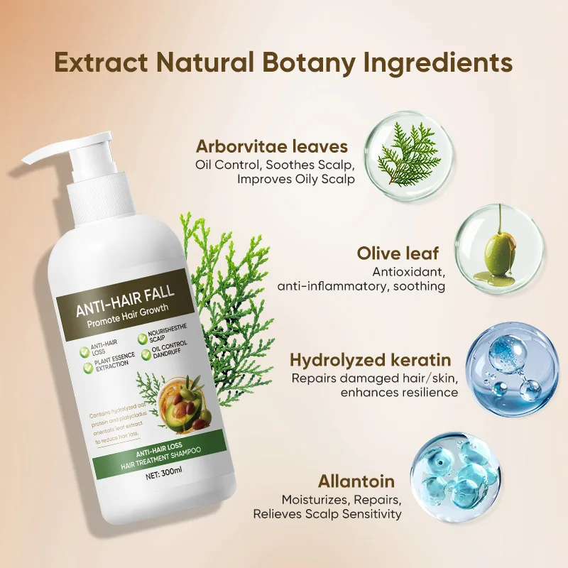 Shampoo gegen Haarausfall, reich an verschiedenen Pflanzenextrakten zur Förderung des Haarwachstums, voluminös, feuchtigkeitsspendend, alle Haartypen