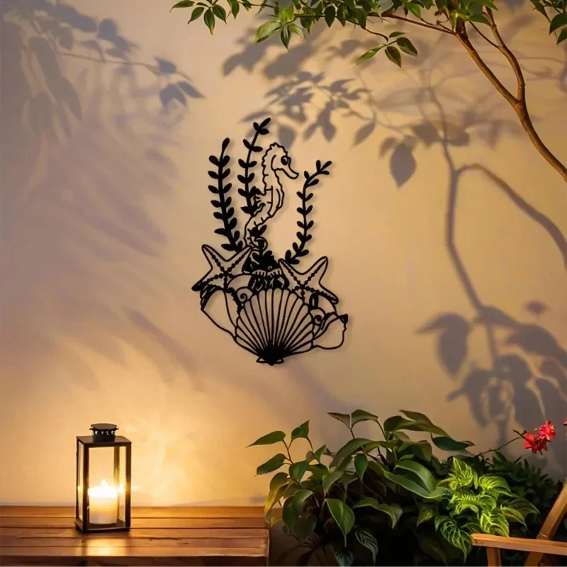 Nautical Metal Wall Art Seahorse Starfish Coastal Decor for Bathroom Bedroom Beach House 1pc