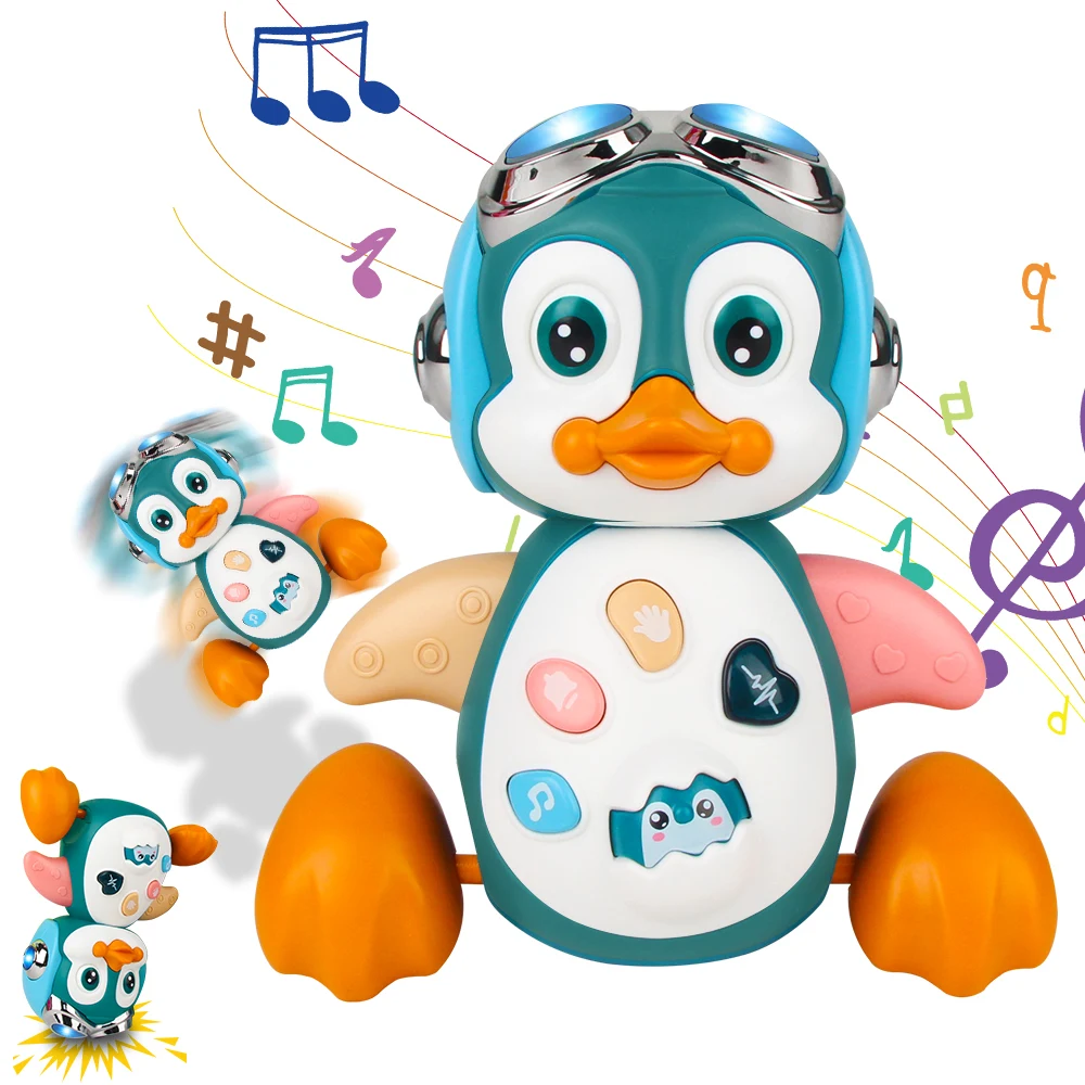Pingüino Musical, juguetes para gatear para bebés con luz, juguetes para caminar y bailar, desarrollo interactivo para niños pequeños, regalo para el tiempo de la barriga